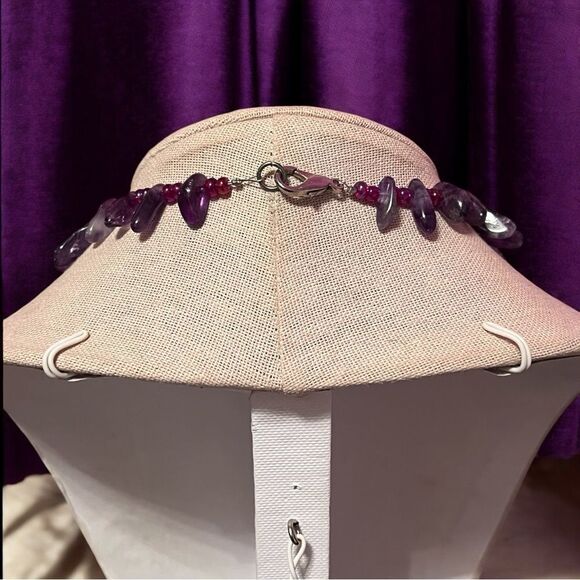 Vintage Amethyst And Purple Cat’s Eye Dangle Necklace - Picture 2 of 2